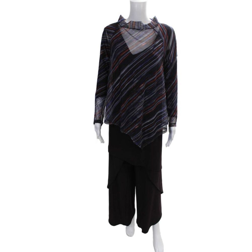 Sympli Womens Multicolor Striped Cowl Neck Outfit Set Sleeveless Size 16
